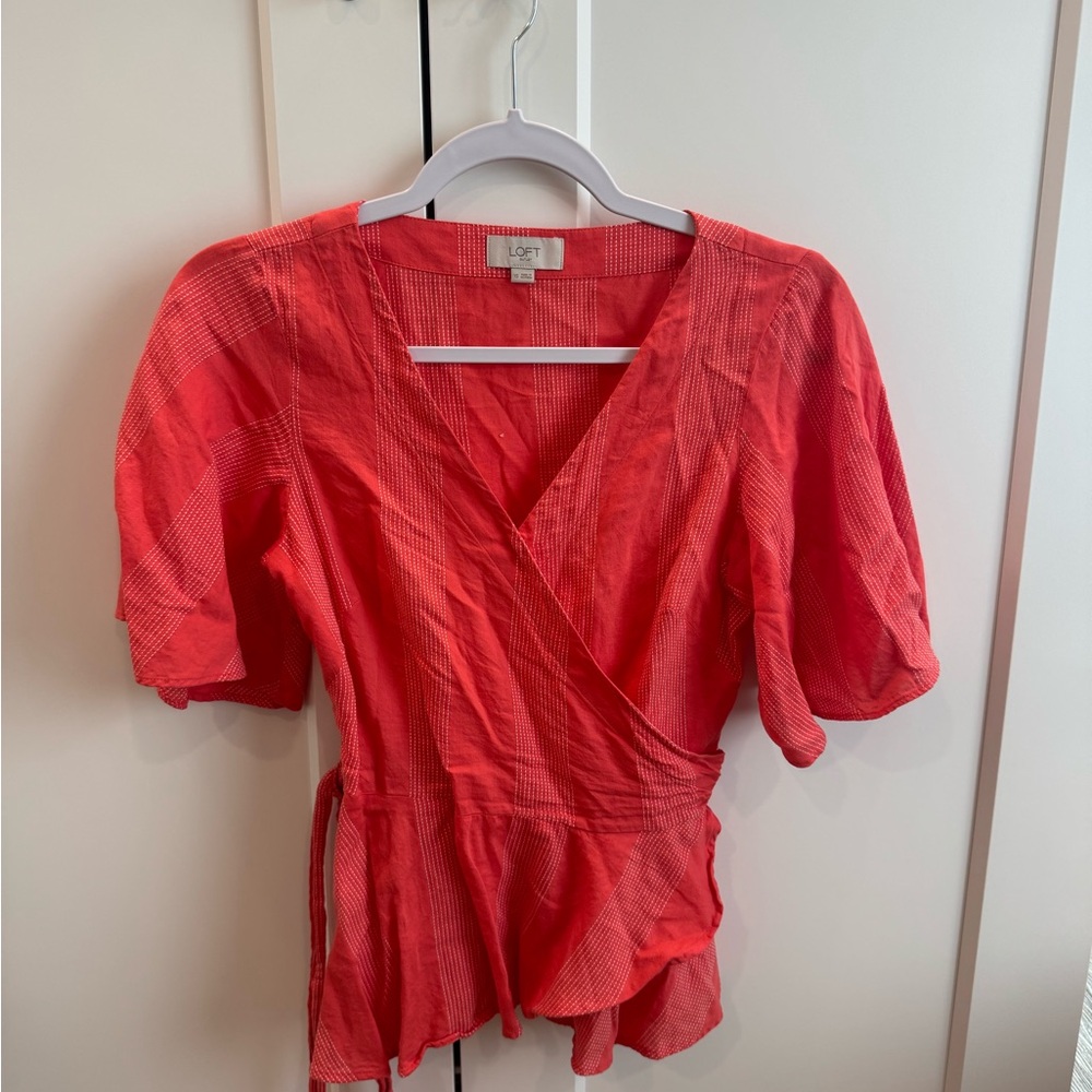 LOFT Women's Orange Wrap Top